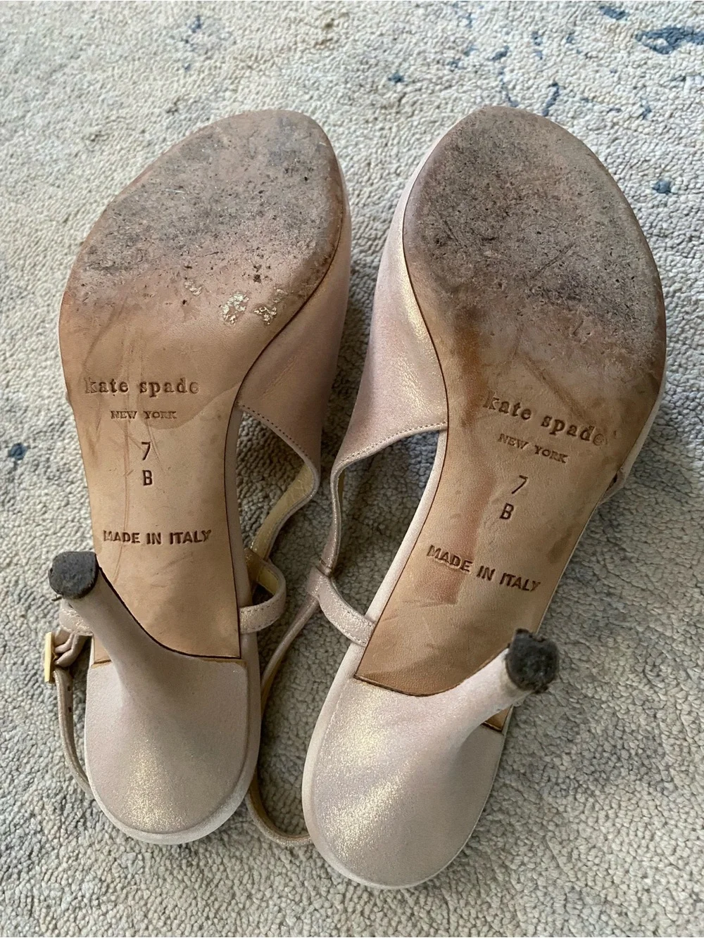 Kate Spade Rosette Stiletto Heels Champagne Gold Shimmer 7 Luxury Satin Rose